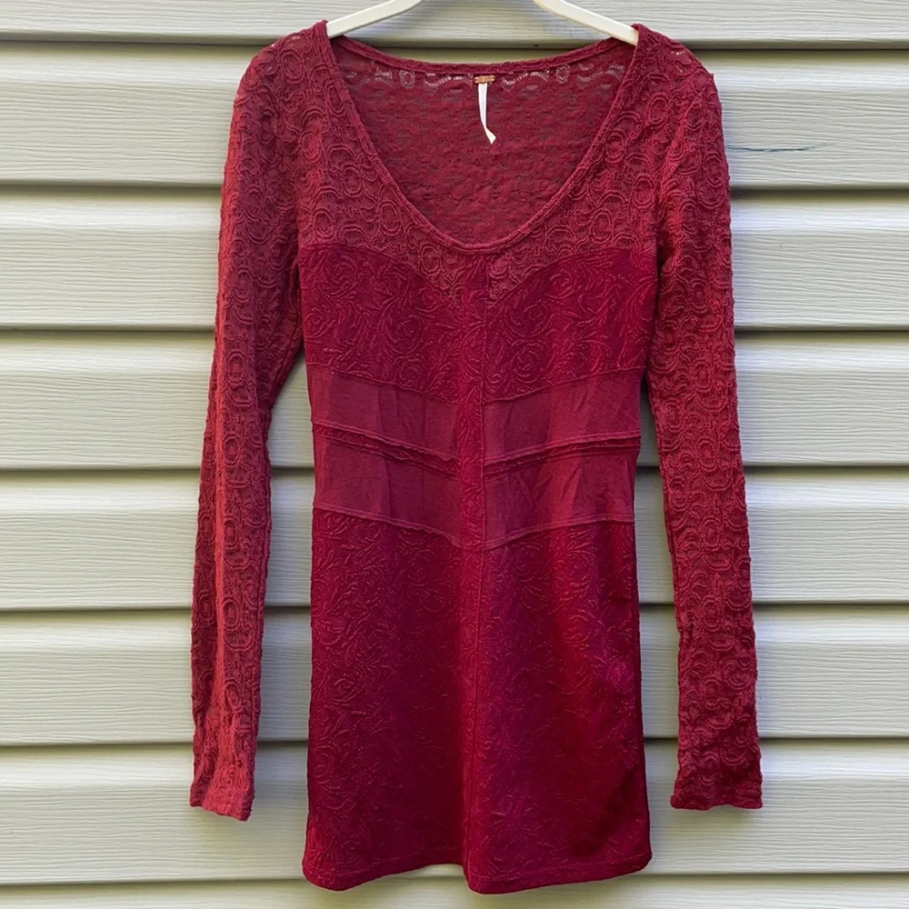 Free People Burgundy Lace Bodycon Dress